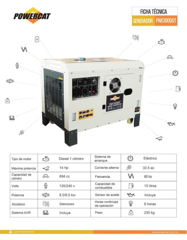 Generador Diesel Acustico Powercat 10000W